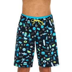 Maillot De Bain Short Natation Garçon - 100 Long - Palmi Noir -Aquasport Soldes 8553212