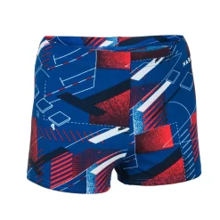 Boxer De Bain Natation Garçon - Fitib - Bleu Outremer / Rouge Fluo / Blanc