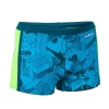 Boxer De Bain Natation Garçon - Yokob - Bleu Sombre / Vert Fluo