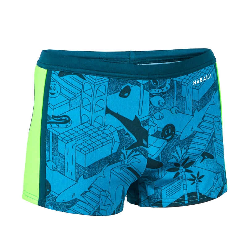 Boxer De Bain Natation Garçon - Yokob - Bleu Sombre / Vert Fluo 1 Boxer De Bain Natation Garçon - Yokob - Bleu Sombre / Vert Fluo
