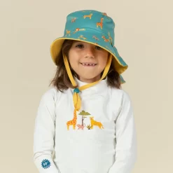 Chapeau Anti UV Bébé Réversible Jaune Et Bleu Imprimé SAVANE