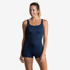 Maillot De Bain De Natation Femme 1 Pièce Heva Shorty Bleu Marine