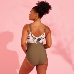 Maillot De Bain Femme De Grossesse Aquagym Natation AYA Kaki Flo Blanc -Aquasport Soldes maillot de bain femme de grossesse aquagym natation aya kaki flo blanc 3