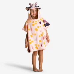 Poncho De Bain Coton Bébé - Girafe Blanc Rose