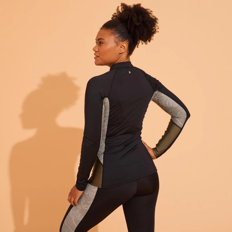 Tee Shirt Zippé Manches Longes Femme Aquagym Aquabike LIA KAKI 2 Tee Shirt Zippé Manches Longes Femme Aquagym Aquabike LIA KAKI – Image 2