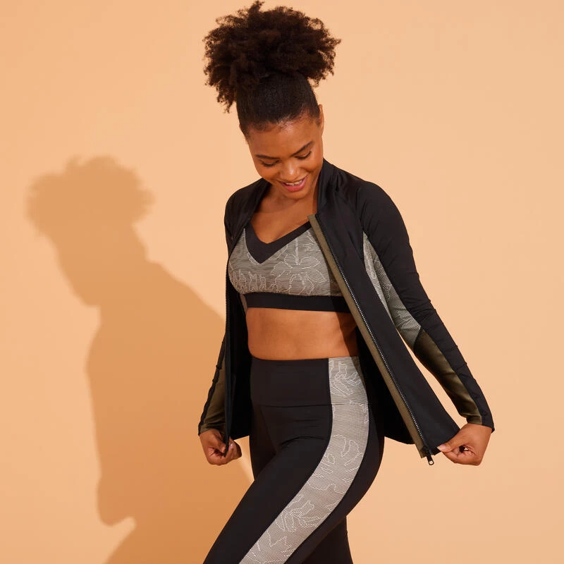 Tee Shirt Zippé Manches Longes Femme Aquagym Aquabike LIA KAKI 5 Tee Shirt Zippé Manches Longes Femme Aquagym Aquabike LIA KAKI – Image 5