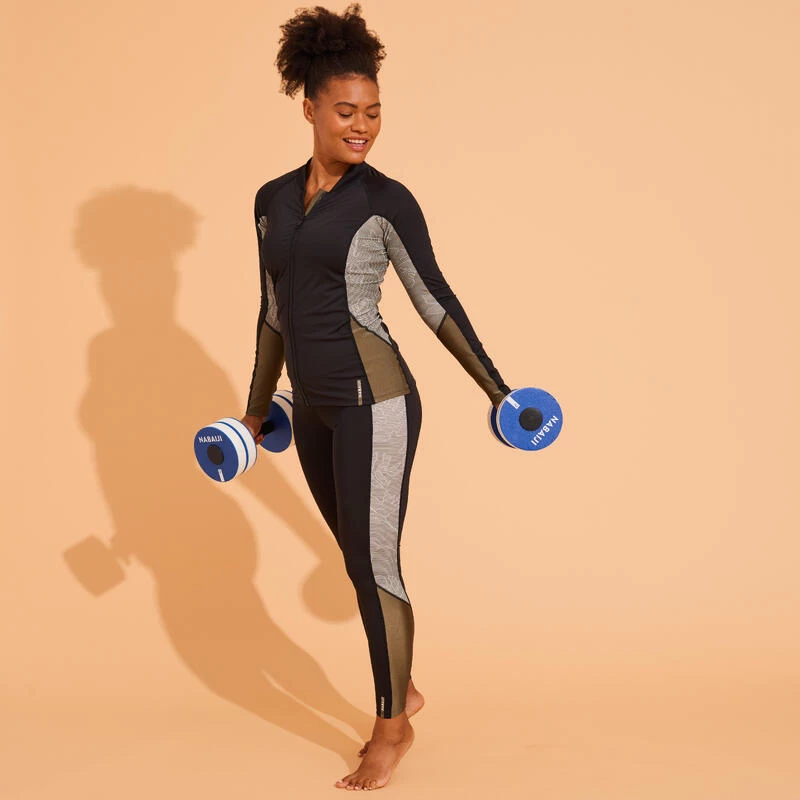 Tee Shirt Zippé Manches Longes Femme Aquagym Aquabike LIA KAKI 6 Tee Shirt Zippé Manches Longes Femme Aquagym Aquabike LIA KAKI – Image 6